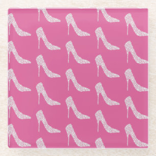 Pink Chic Diamond High Heel Shoes Glass Coaster