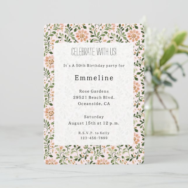 Pink Chic Floral  Birthday Invitation (Standing Front)