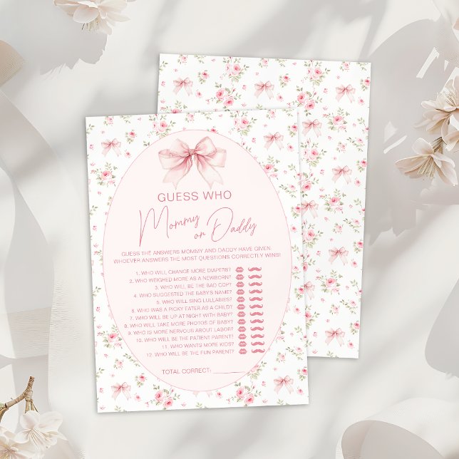 Pink Chic Floral Mummy or Daddy Baby Shower Game Invitation (Creator Uploaded)