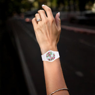 Pink Chic Floral Peonies Simple Elegant Flowers Watch