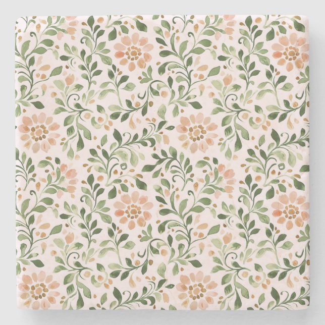 Pink Chic Floral Stone Coaster (Front)