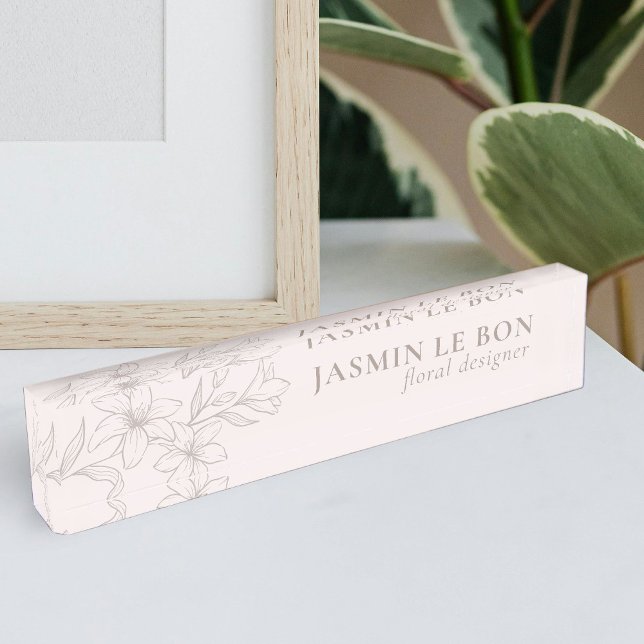 Pink | Chic Minimal Floral Desk Nameplate (Creator Uploaded)