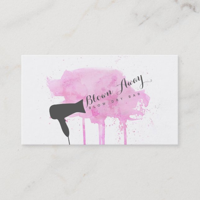 pink chic modern blow dry bar hairstylist grunge business card (Front)