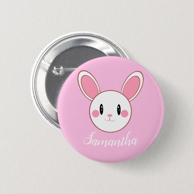 Pink Chic Modern Cute Fluffy Bunny Rabbit 6 Cm Round Badge (Front & Back)