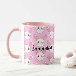 Pink Chic Modern Cute Fluffy Bunny Rabbit Mug