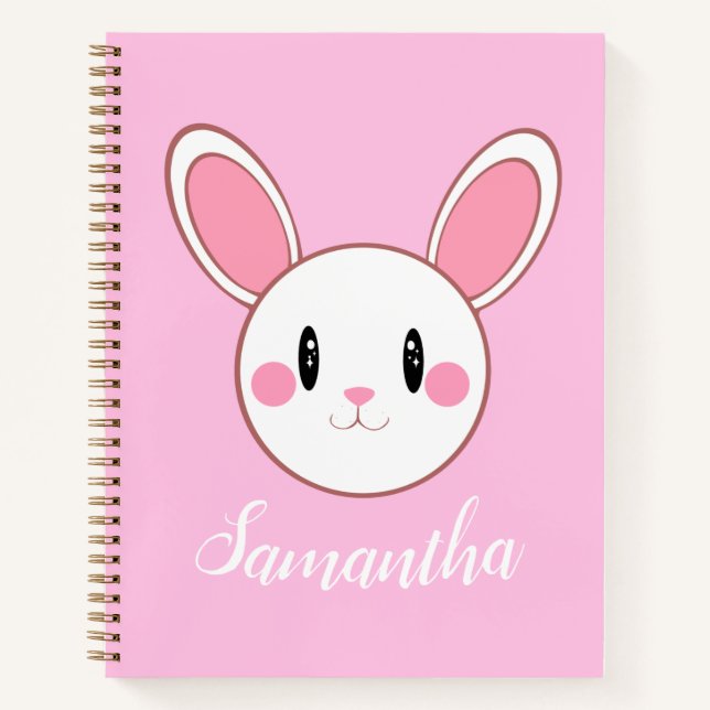  Pink Chic Modern Cute Fluffy Bunny Rabbit Notebook (Front)