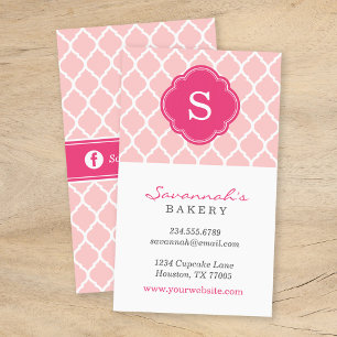 Pink Chic Moroccan Lattice Custom Monogram Business Card