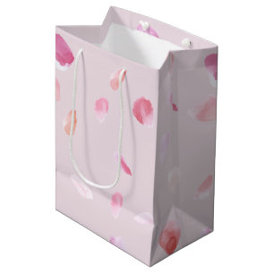 Pink Chic Peach Rose Petals Floral Bridal Shower Medium Gift Bag