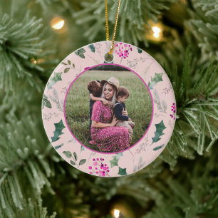 Pink & Chic Photo Christmas  Ceramic Tree Decoration