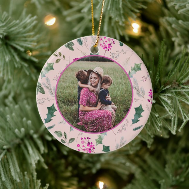 Pink & Chic Photo Christmas  Ceramic Tree Decoration (Tree)