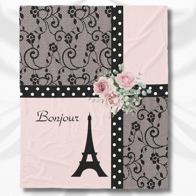 Pink Chic Polka Dot Paris Bonjour Blanket (Pink Chic Polka Dot Paris Bonjour Blanket)