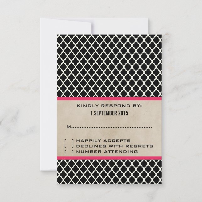 Pink Chic Quatrefoil Response Card (Front)