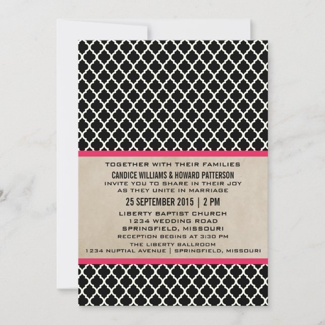 Pink Chic Quatrefoil Wedding Invite (Front)