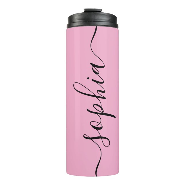 Pink Chic Script Custom Name Thermal Tumbler (Front)