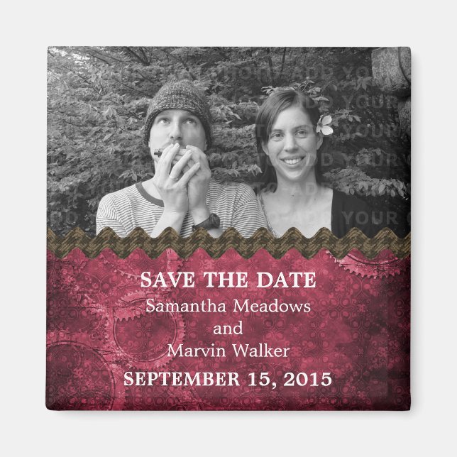 Pink Chic Steampunk Photo Save the Date Magnet (Front)