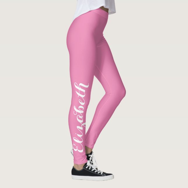 Pink Chic Stylish Custom Name Workout Yoga Sports Leggings (Right)