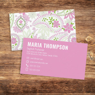 Pink Chic Stylish Pretty Paisley Pattern Modern Business Card