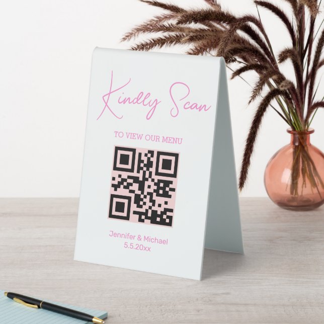pink chic trendy qr code wedding menu  (In SItu (Table))