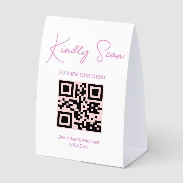 pink chic trendy qr code wedding menu  (Front)