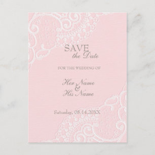 Pink Chic Vintage Elegant Lace SAVE the Date Announcement Postcard