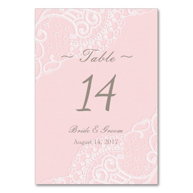Pink Chic Vintage Elegant Lace Table Number (Front)