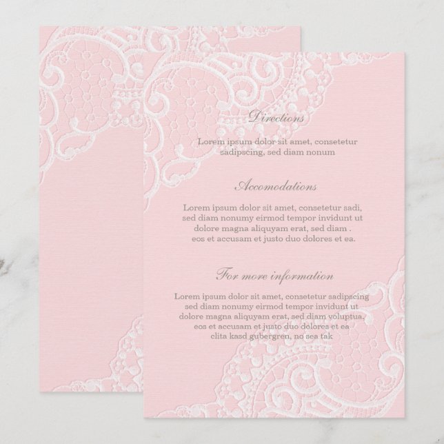Pink Chic Vintage Elegant Lace Wedding Invitation (Front/Back)