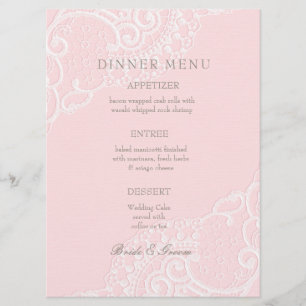 Pink Chic Vintage Elegant Lace Wedding Menu