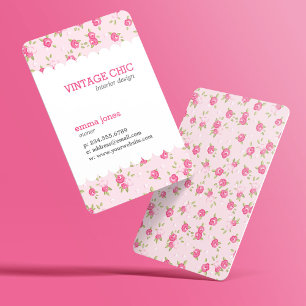 Pink Chic Vintage Floral Print Business Card