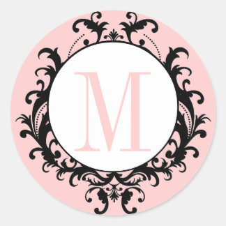 Pink Chic Wedding Monogram M Damask Label