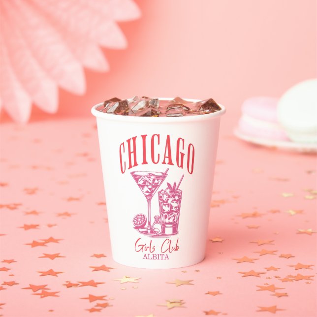 pink chicago bachelorette paper cups (Insitu)