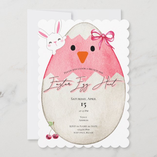 Pink Chick Easter Egg Hunt Bunny Coquette Bow Invitation (Front)