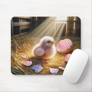 Pink Chick With Gingham Eggshell Mouse Mat