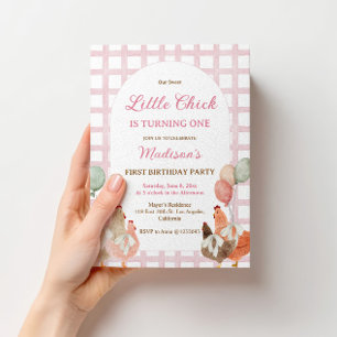 Pink Chicken Birthday Invitation for Girl Farm Bir