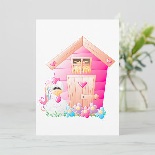 Pink Chicken Coop And Flowers Invitation