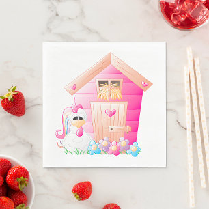 Pink Chicken Coop And Flowers Napkin