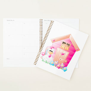 Pink Chicken Coop And Flowers Spiral Planner