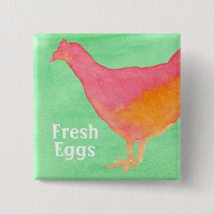 Pink Chicken Farm Fresh Eggs 15 Cm Square Badge