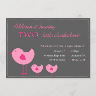 Pink Chicks Twin Baby Shower Invitation