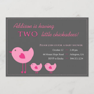 Pink Chicks Twin Baby Shower Invitation