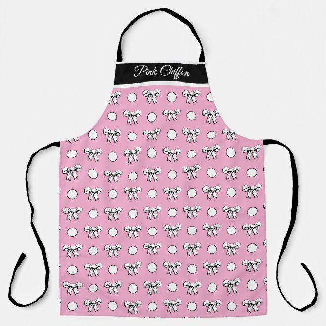 Pink Chiffon White Polka Dots Bows Personalised Apron (Front)