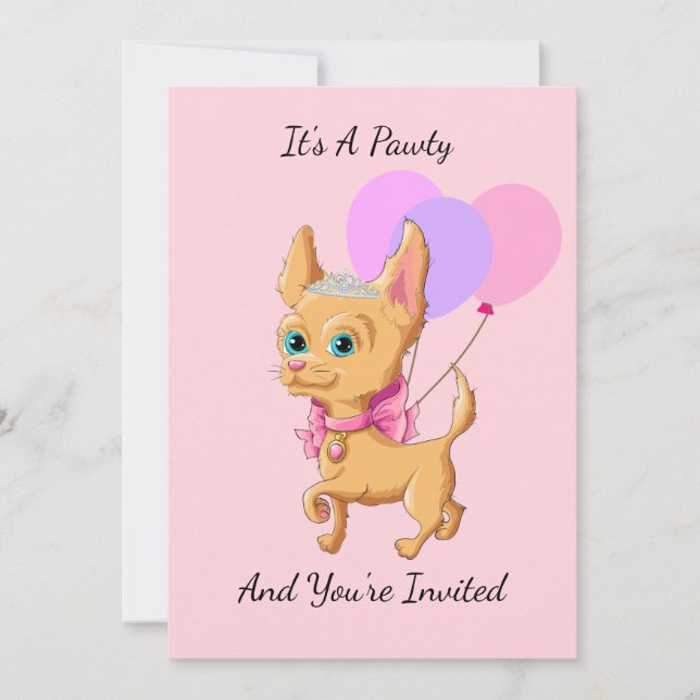 Pink Chihuahua Princess Birthday Party Invitations (Front)