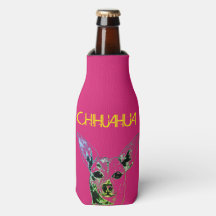 Pink Chihuahua Themed Bottle Cooler