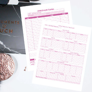 Pink Child Healthcare and Growth Tracker Pages