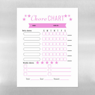 Pink Child's Magnetic Chore Chart Magnetic Dry Erase Sheet