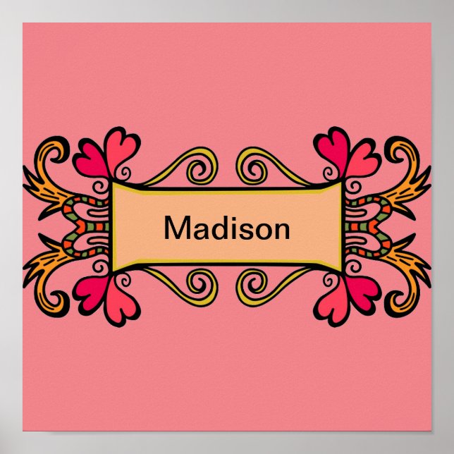 Pink Child's Name Girly Heart Cute For Kids Room Poster (Front)