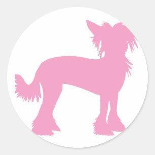 Pink Chinese Crested Silhouette Classic Round Sticker