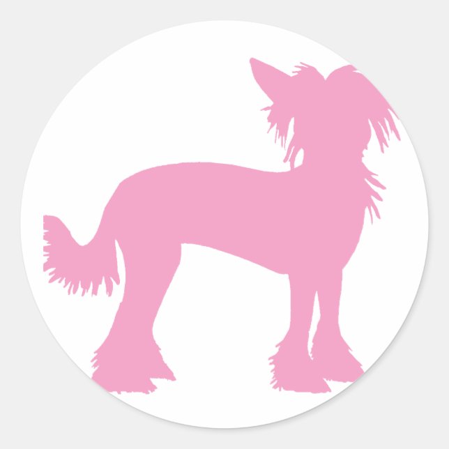 Pink Chinese Crested Silhouette Classic Round Sticker (Front)