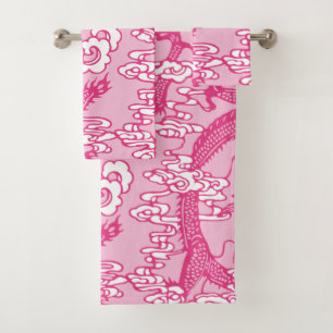 Pink Chinese Dragon Pattern Bath Towel Set
