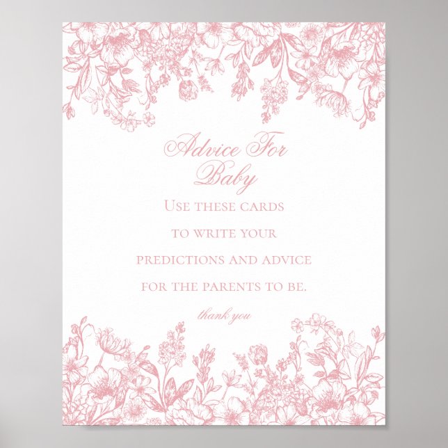 Pink Chinoiserie Advice for Baby Shower Game Poster (Front)