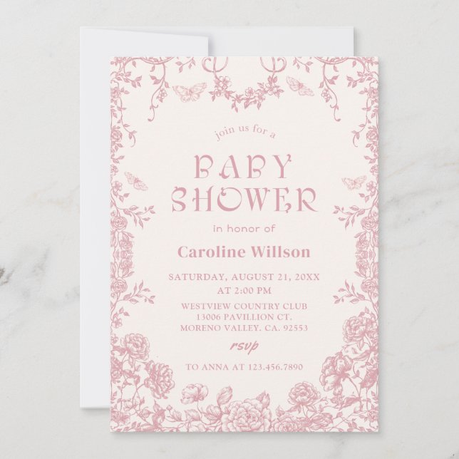 Pink Chinoiserie baby shower Invitation (Front)